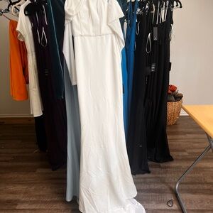 Lulu's White Off-Shoulder Flutter Sleeve Bridal Gown